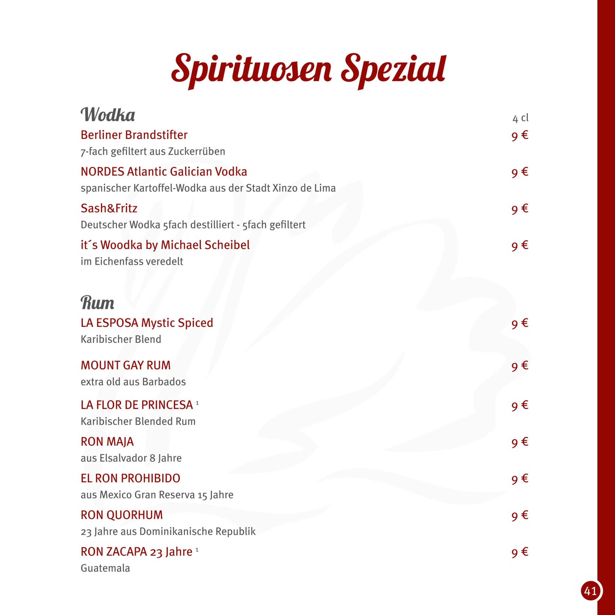 Speisen und Getränke - Restaurant am Boddensee